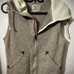 Burton Heather Taupe Sleeveless Hooded Zip Vest